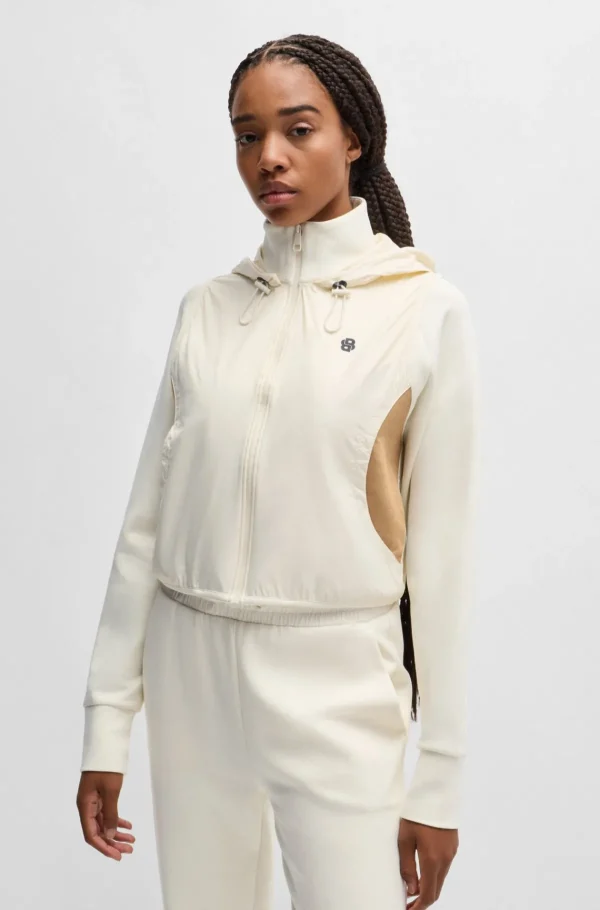 HUGO BOSS Hættetrøje I Bomuldsblanding Med Lynlås Og Monogrammønster Hvid Flash Sale