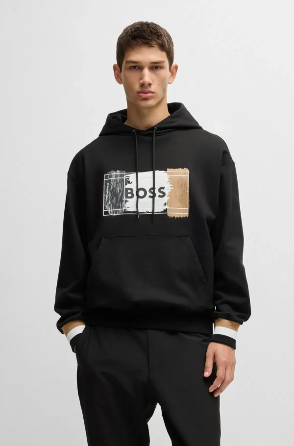 HUGO BOSS Hættetrøje I Sweatkvalitet Af Bomuld Med Signaturgrafik Sort Flash Sale