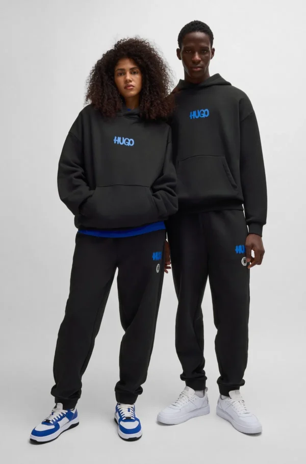 HUGO BOSS Hættetrøje I Sweatkvalitet Af Bomuld Med Smileylogo Sort Outlet