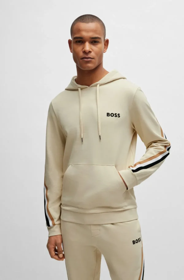 HUGO BOSS Hættetrøje I Sweatkvalitet Af Bomuld Med Stræk Og Signaturstribet Bånd Lys beige Cheap