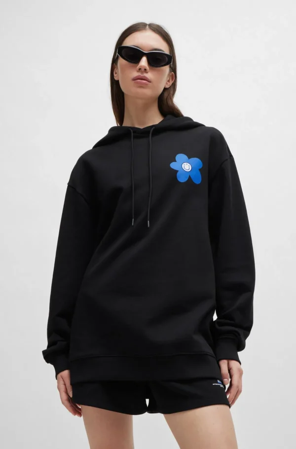 HUGO BOSS Hættetrøje Til Alle Køn I Sweatkvalitet Af Bomuld Med Blomstret Logoprint Sort Online