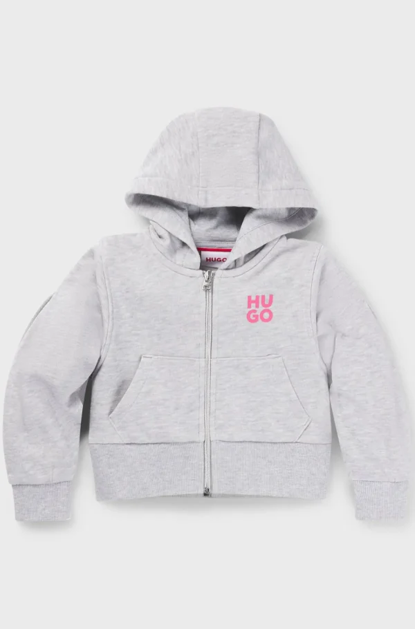 HUGO BOSS Hættetrøje Til Børn I Bomuldsblanding Med Lynlås Og Logoprint Lysegrå Hot