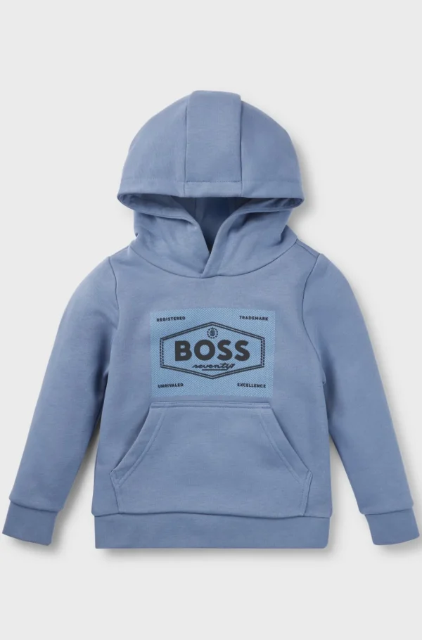 HUGO BOSS Hættetrøje Til Børn I Fleece Af Bomuldsblanding Med Logotryk Blå Fashion