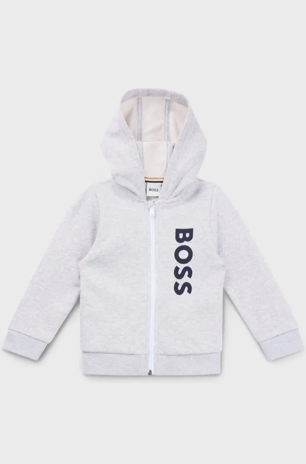 HUGO BOSS Hættetrøje Til Børn I Fleece Med Lynlås Og Lodret Logoprint Lysegrå Outlet