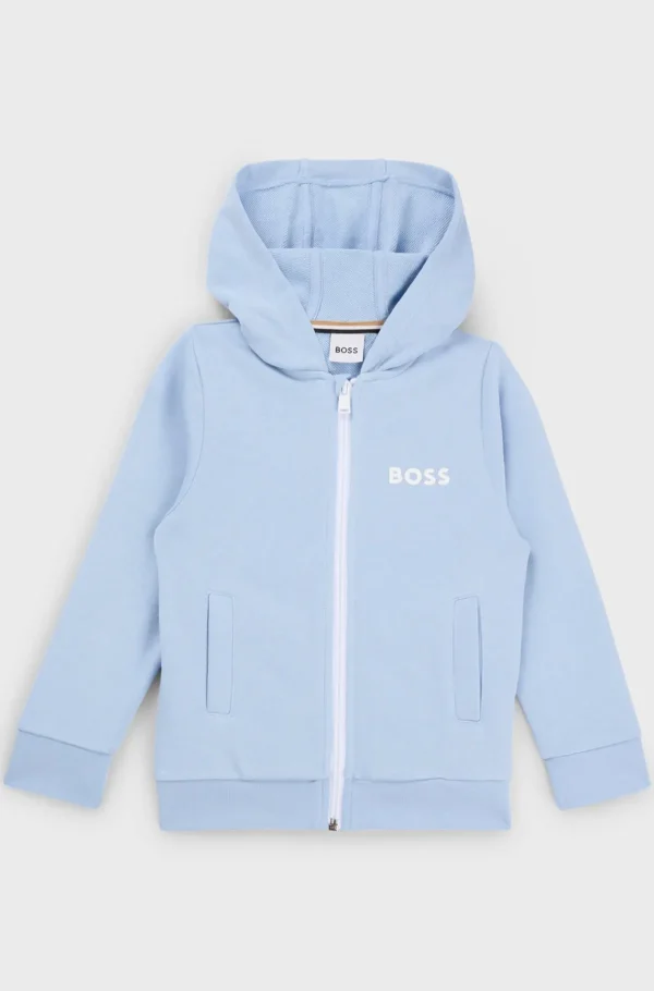 HUGO BOSS Hættetrøje Til Børn I Fleece Med Lynlås Og Logoprint Lyseblå Best