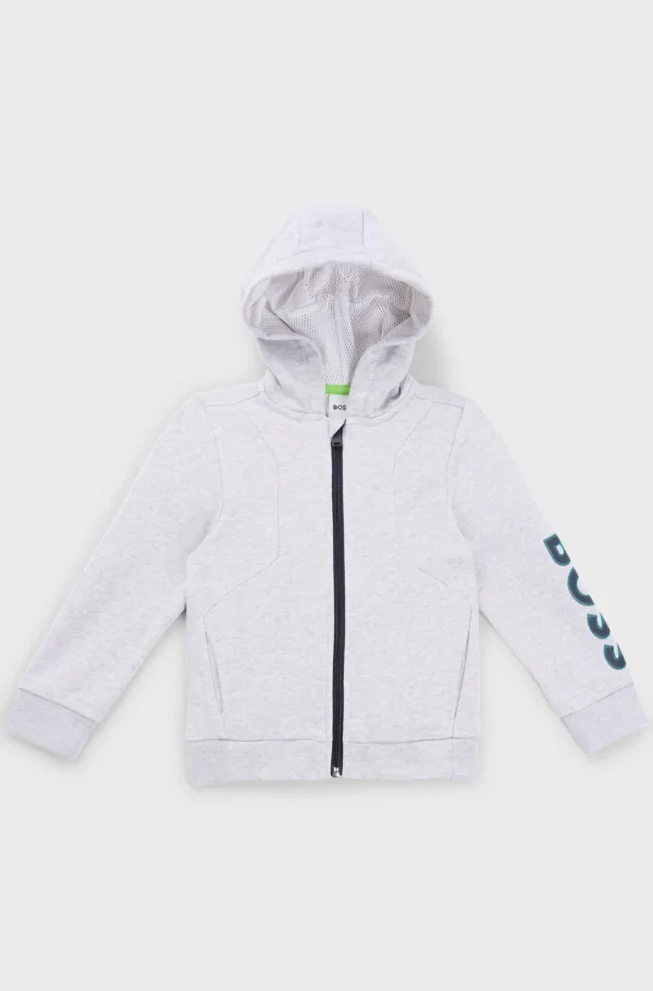 HUGO BOSS Hættetrøje Til Børn Med Lynlås Og Præget Logo Lysegrå Discount