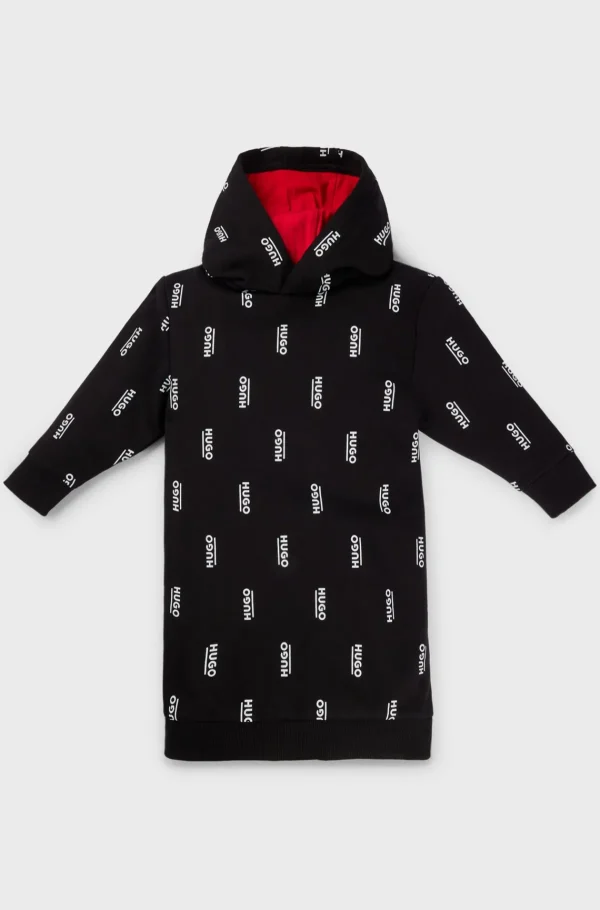 HUGO BOSS Hættetrøjekjole I Fleece Med Lodret Logoprint Til Børn Sort Flash Sale