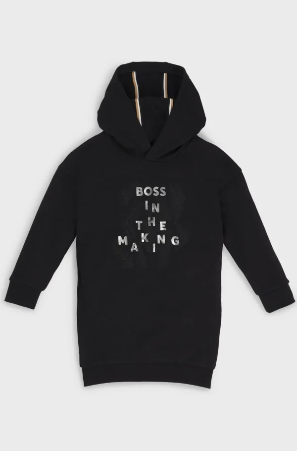 HUGO BOSS Hættetrøjekjole Til Børn I Bomuld Med Stræk Og Signaturprint Sort Best Sale