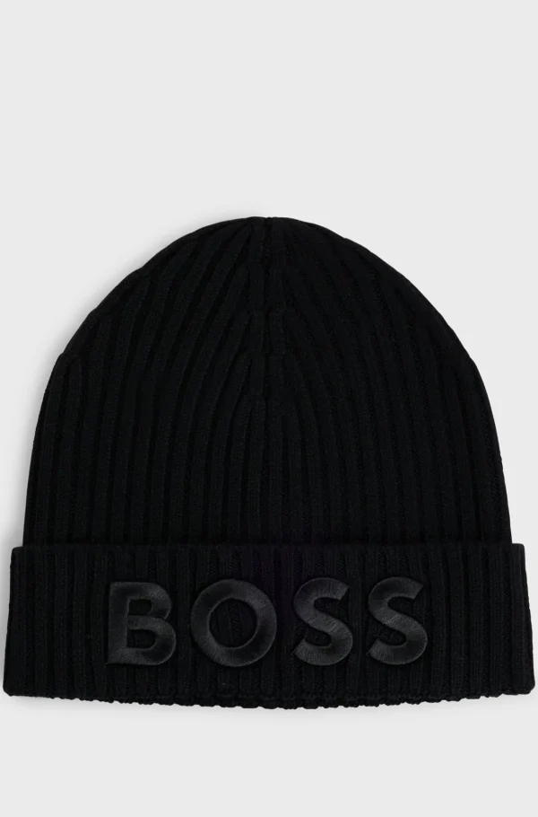 HUGO BOSS Hue I Ny Uld Med Broderet Logo Sort Discount