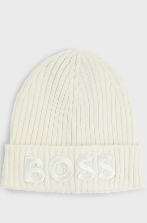 HUGO BOSS Hue I Ny Uld Med Broderet Logo Hvid Online