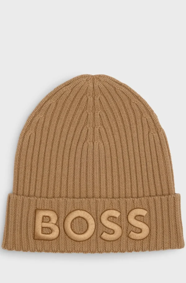 HUGO BOSS Hue I Ny Uld Med Broderet Logo Beige Hot