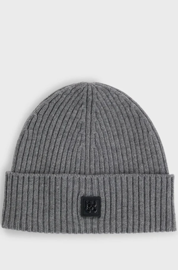 HUGO BOSS Hue I Ny Uld Med Stablet Logo Grå Flash Sale