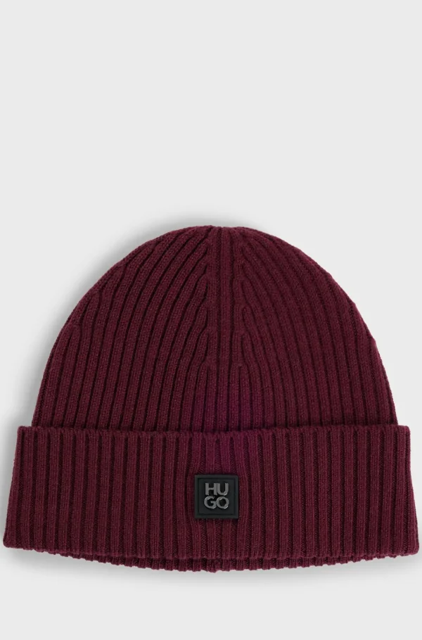 HUGO BOSS Hue I Ny Uld Med Stablet Logo Mørk pink Discount