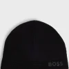 HUGO BOSS Hue I Uldblanding Med Struktur Og Logo Sort Clearance