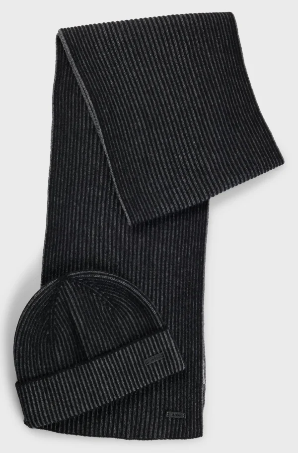 HUGO BOSS Hue- Og Tørklædesæt Med Logomærkater Sort Best