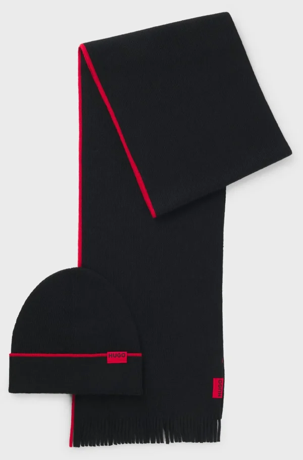 HUGO BOSS Hue- Og Tørklædesæt Med Logomærkater I Uldmateriale Sort Store
