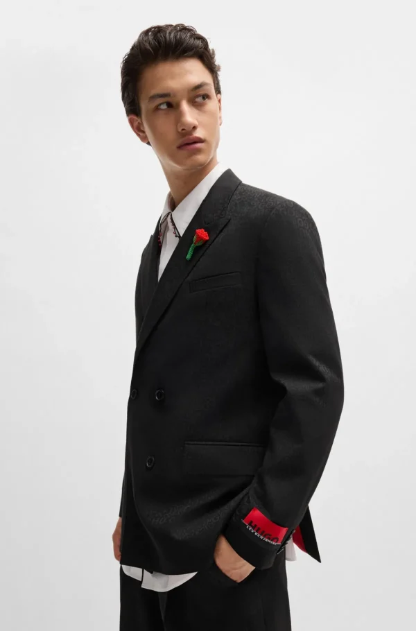 HUGO BOSS HUGO X Les Benjamins-jakke Med Modern Fit I Jacquardstof Mønstret Cheap