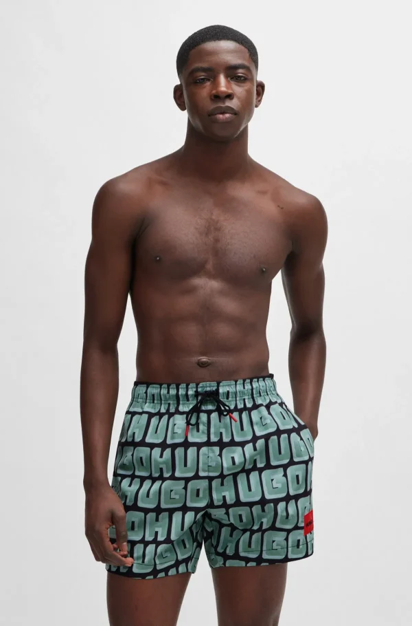 HUGO BOSS Hurtigtørrende Badeshorts Med Logoprint Lysegrøn Sale