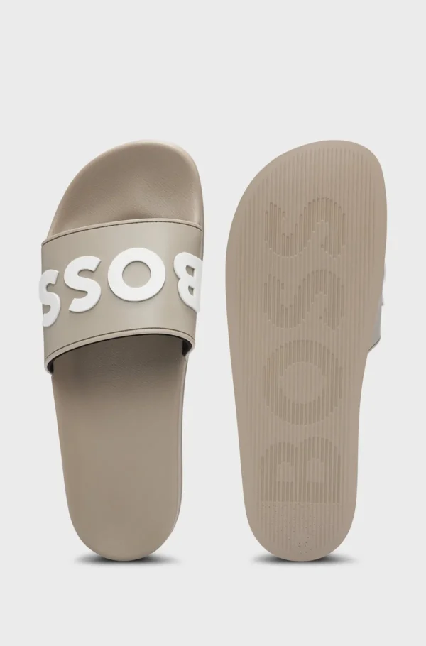 HUGO BOSS Italiensk Fremstillede Badesandaler Med Hævet Logo Lysegrå Sale