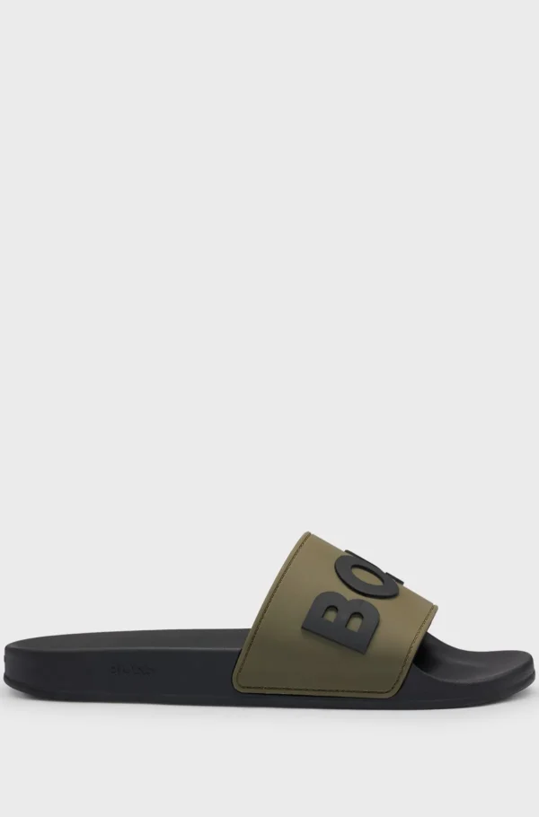 HUGO BOSS Italiensk Fremstillede Badesandaler Med Hævet Logo Lysegrøn Discount