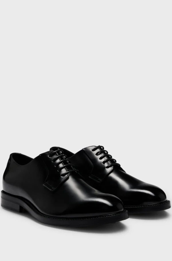 HUGO BOSS Italiensk Fremstillede Derby-sko I Læder Med Logo Sort Discount