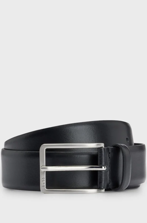 HUGO BOSS Italiensk Læderbælte Med Indgraveret Logo På Spændet Sort Shop