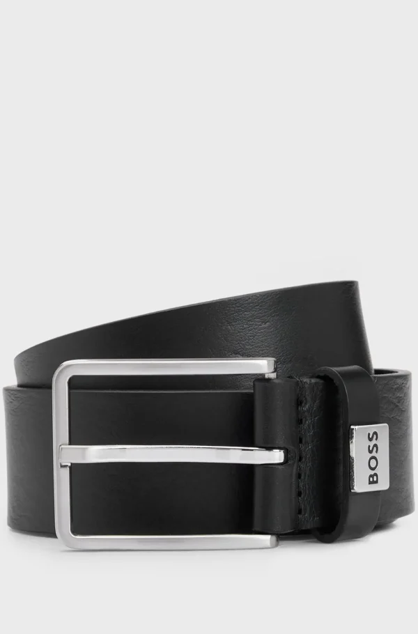 HUGO BOSS Italiensk Læderbælte Med Logo På Bæltestroppen Sort Store