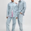 HUGO BOSS Jakke I Blå Denim Med Skakternet Jacquard Lyseblå Flash Sale