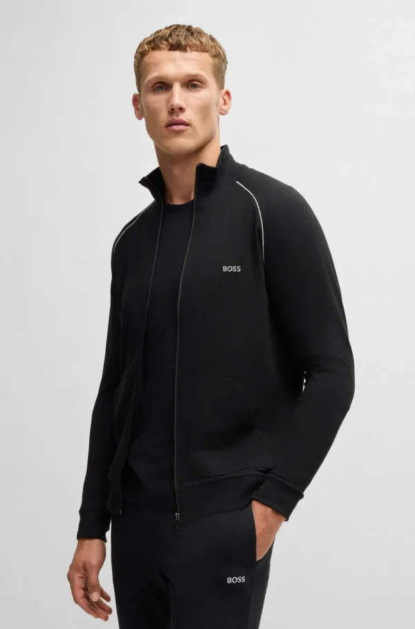 HUGO BOSS Jakke I Bomuld Med Stræk Og Broderet Logo Sort Clearance