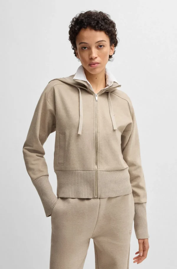 HUGO BOSS Jakke I Bomuldsjersey Med Hætte Og Dobbelt B-monogram Beige Best
