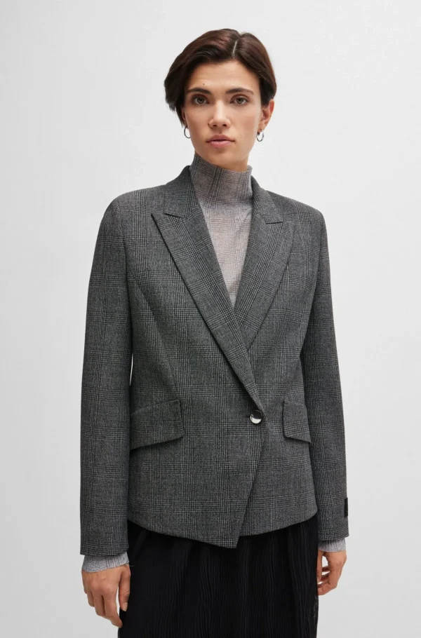 HUGO BOSS Jakke I Ternet Stof Med Regular Fit Og Spids Revers Mørkegrå Discount