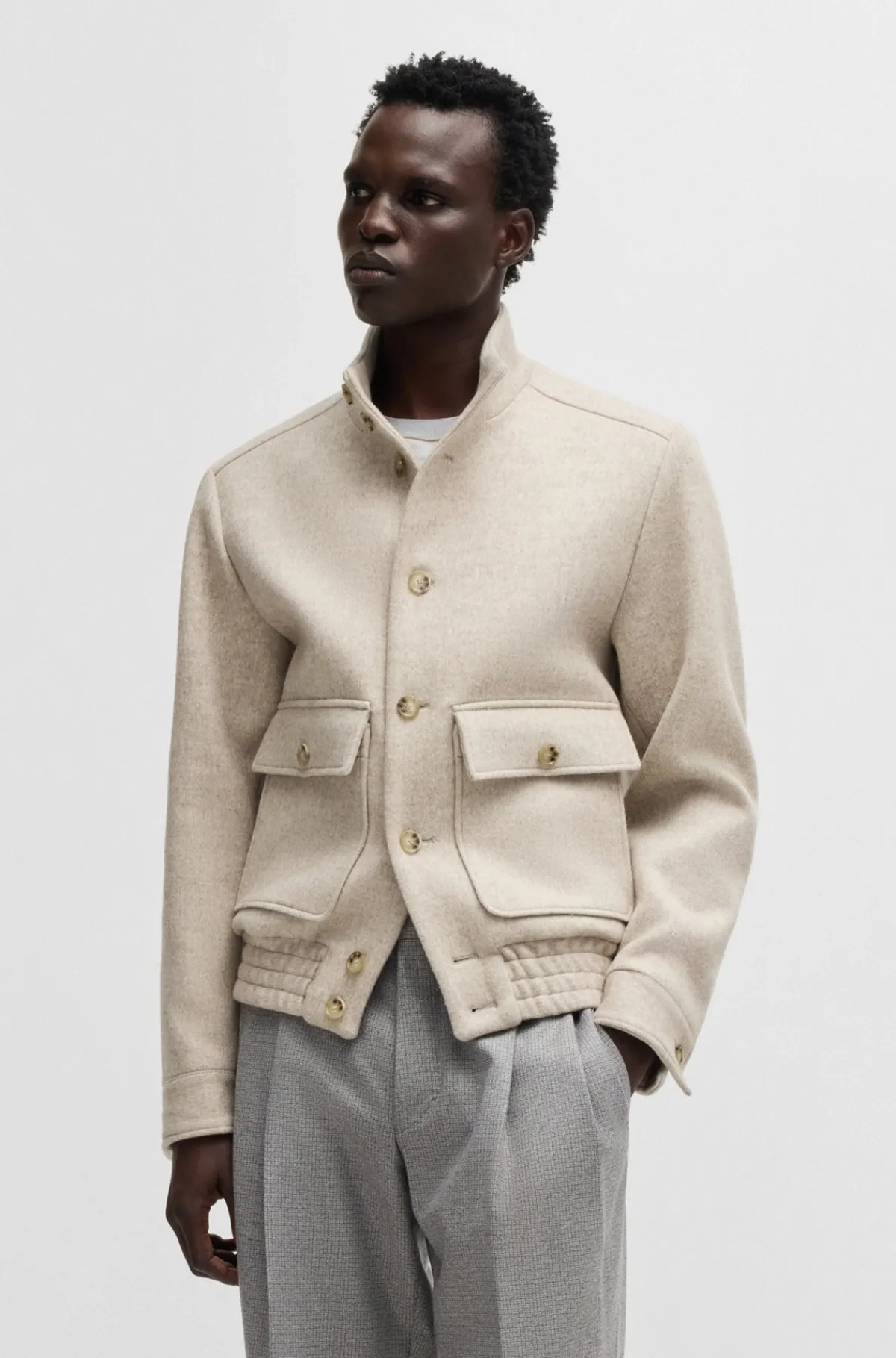 HUGO BOSS Jakke I Uldblanding Med Slim Fit Lys beige Shop