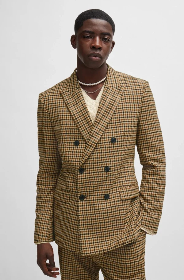 HUGO BOSS Jakke Med Extra Slim Fit I Materiale Med Stræk Og Hanefjedstern Brun Hot