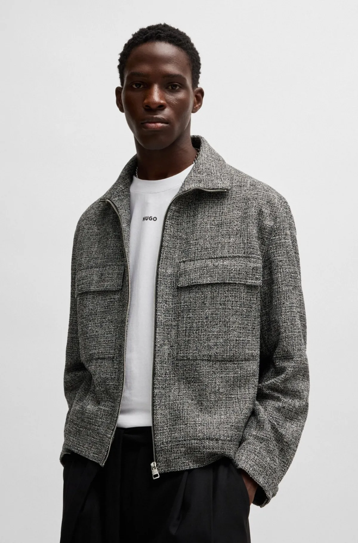 HUGO BOSS Jakke Med Modern Fit I Moulinétweed Grå Clearance