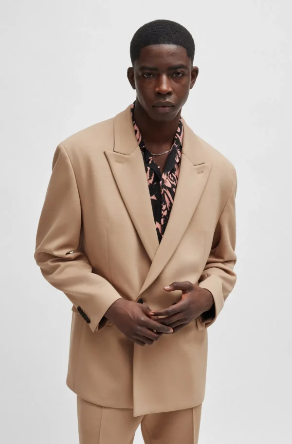 HUGO BOSS Jakke Med Moderne Fit I Performance-jersey Med Stræk Beige Discount