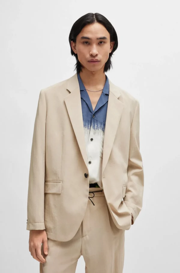 HUGO BOSS Jakke Med Moderne Fit I Stof Med Hørlook Beige Discount