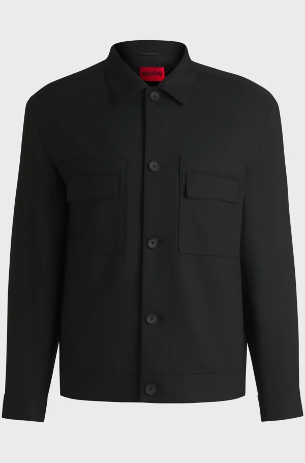 HUGO BOSS Jakke Med Moderne Fit I Twill Med Stræk Sort Best Sale