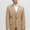 HUGO BOSS Jakke Med Slim Fit I Mønstret, Superfleksibelt Stof Beige Fashion