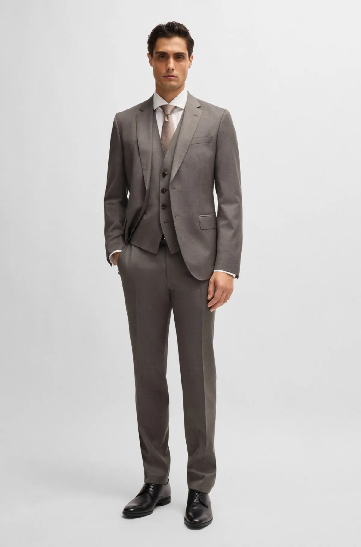 HUGO BOSS Jakkesæt I Meleret Uld Med Stræk Og Slim Fit Brun Fashion