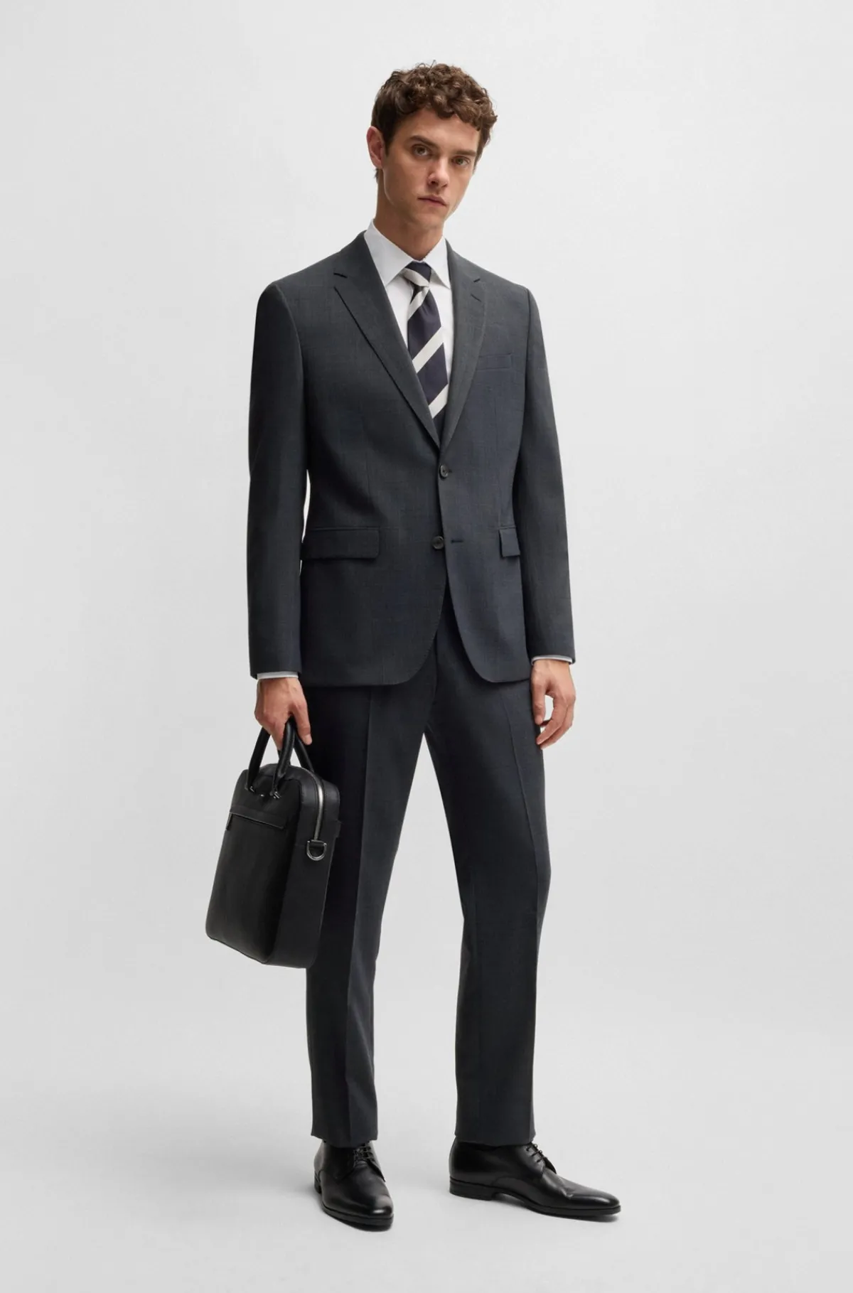 HUGO BOSS Jakkesæt I Ny Uld Med Stræk Og Mikromønster Grå Cheap