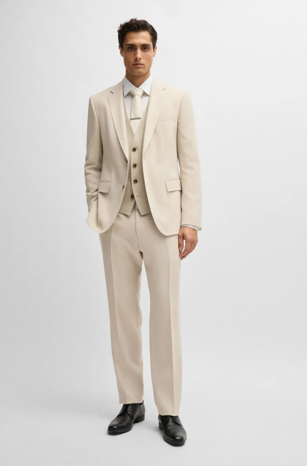 HUGO BOSS Jakkesæt I Tre Dele I Slim Fit Af Stof Med Mikromønster Lys beige Clearance