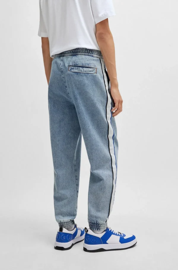 HUGO BOSS Jeans Med Tapered Fit, Opsmøget Sømkant Og Logobånd Blå Best Sale