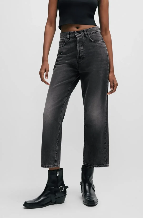 HUGO BOSS Jeans Med Vide Ben I En Moderne Pasform I Sort Denim Mørkegrå Clearance
