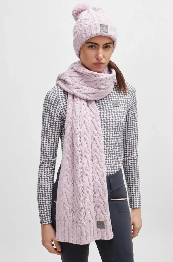 HUGO BOSS Kabelstrikket Tørklæde Med Logomærkat Til Hestesport Lyslilla Fashion
