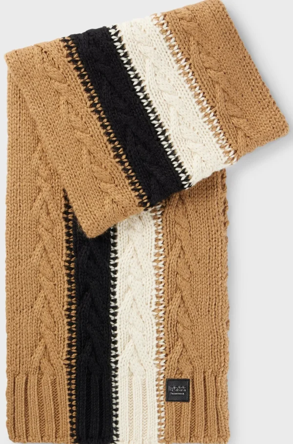 HUGO BOSS Kabelstrikket Tørklæde Med Signaturstribe Til Hestesport Beige Clearance