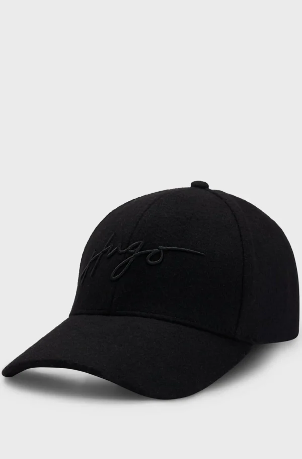 HUGO BOSS Kasket I Uldblanding Med Broderet Håndskrevet Logo Sort Cheap