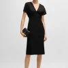 HUGO BOSS Kjole I Blandede Materialer Med Slim Fit Og V-hals Sort Fashion