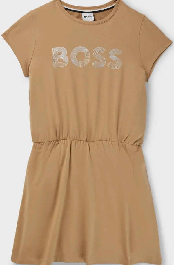 HUGO BOSS Kjole Til Børn I Bomuld Med Stræk Med Glansfuldt Logoprint Brun Best Sale