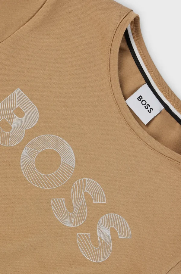 HUGO BOSS Kjole Til Børn I Bomuld Med Stræk Med Glansfuldt Logoprint Brun Best Sale
