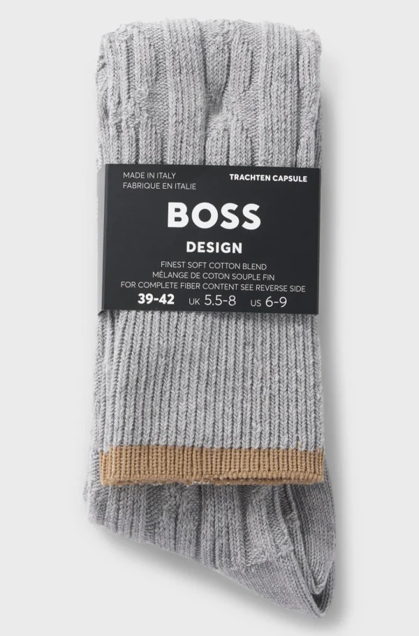 HUGO BOSS Knæhøje Trachten-sokker Med Kant I Kontrastfarve Lysegrå Fashion